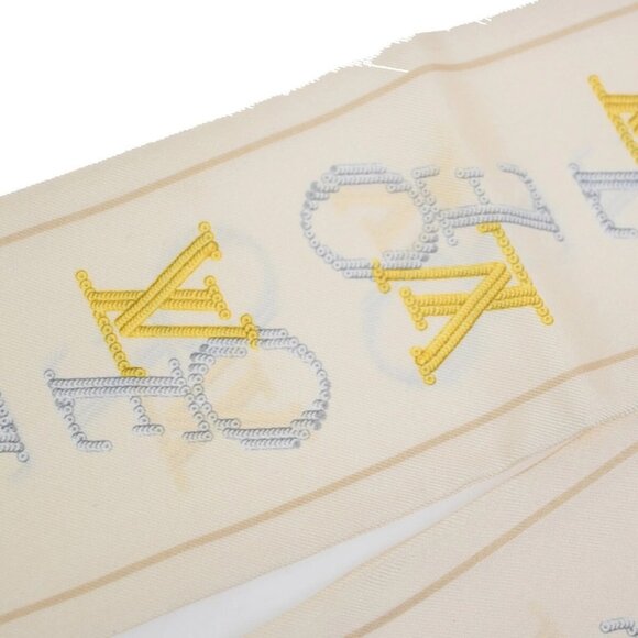 LOUIS VUITTON Logo Long Scarf Ribbon 100% Silk Beige Italy Accessory - Picture 9 of 13